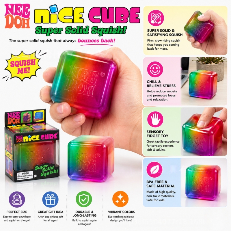 Fidget Cube Original - Colorful Cube Squishy Toy, Daily Stress